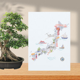 Japan Illustrerad Platt Välkomstkort Kort