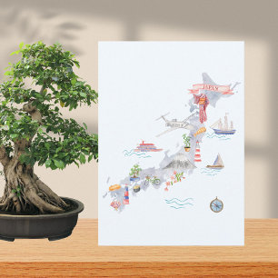 Japan Illustrerad Platt Välkomstkort Kort
