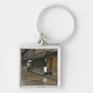 Japan, Ishikawa, Kanazawa, Higashi Chaya Fyrkantig Silverfärgad Nyckelring