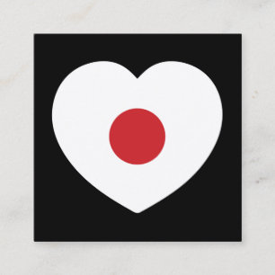Japan   Japansk Flagga Heart Fyrkantigt Visitkort