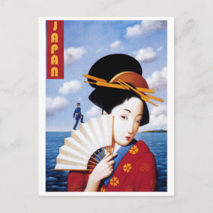 Japan, japansk geisha och officeren vykort