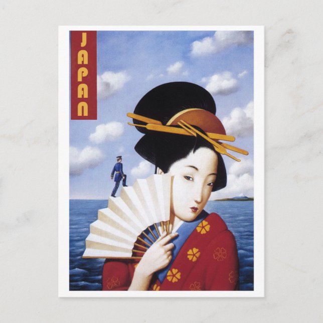 Japan, japansk geisha och officeren vykort (Framsida)
