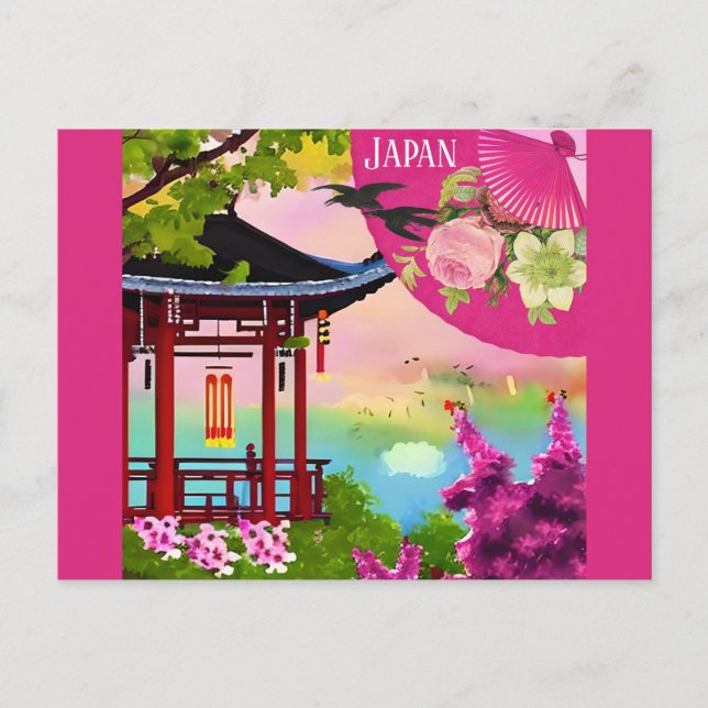 Japan Japenese Pagoda Watercolor Travel Vykort (Framsida)