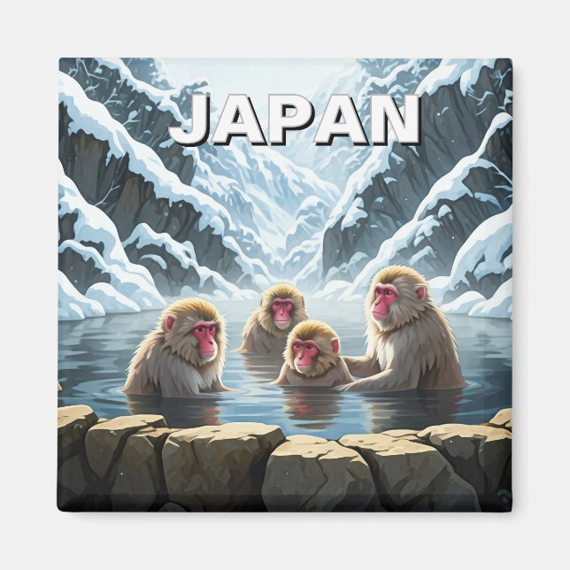 Japan Jigokudani Monkey Park Snö Monkey Magnet (Framsidan)