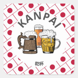 JAPAN Kanpai 乾 杯 Underbar japansk öl Fyrkantigt Klistermärke