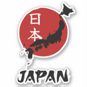 Japan karta med röd sol-dekoration klistermärken