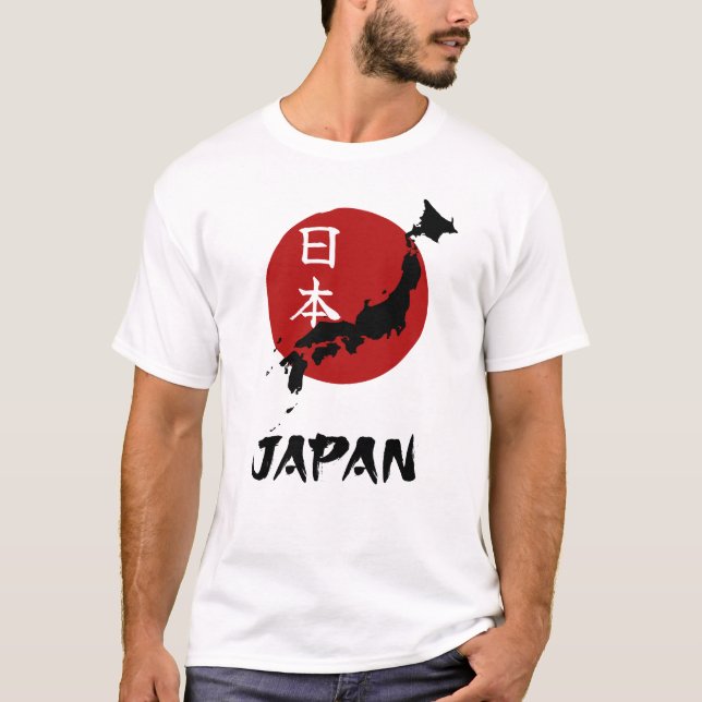 Japan karta med röd sol-dekoration t shirt (Framsida)