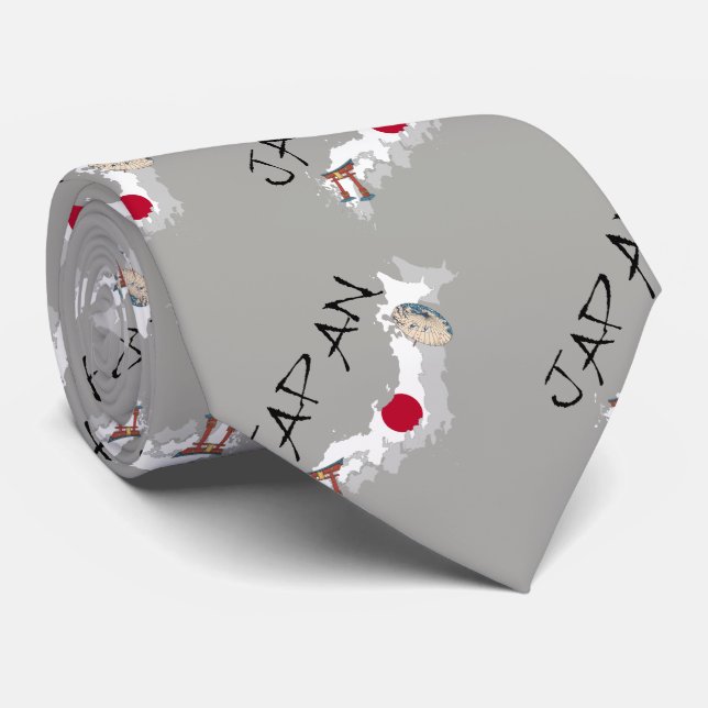 Japan karta och flagga slips (Rullad)