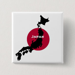 Japan - Karta Silhouette och Flagga Knapp