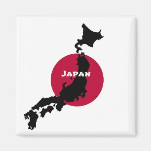 Japan - Karta Silhouette och Flagga Magnet