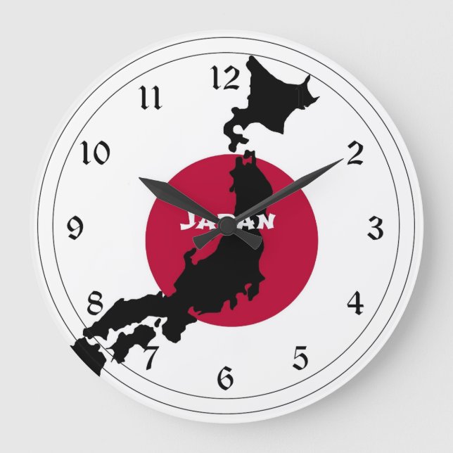 Japan - Karta Silhouette och Flagga Stor Klocka (Framsida)