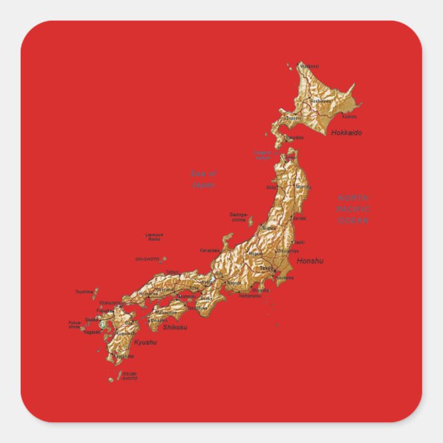 Japan Karta Sticker Fyrkantigt Klistermärke (Framsida)