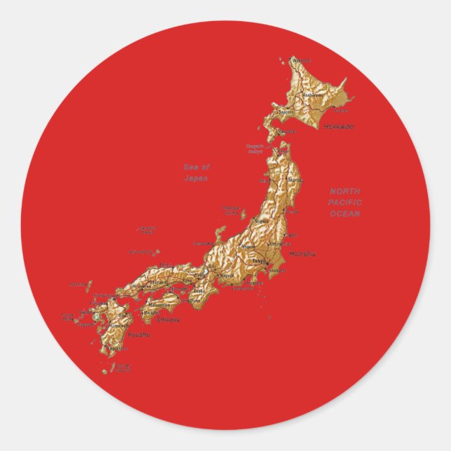 Japan Karta Sticker Runt Klistermärke (Framsida)