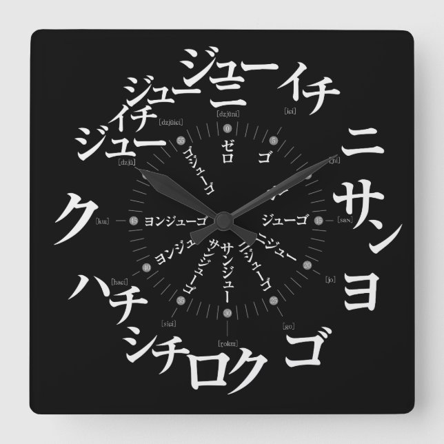 Japan Katakana stil [svart ansikte] Fyrkantig Klocka (Framsida)