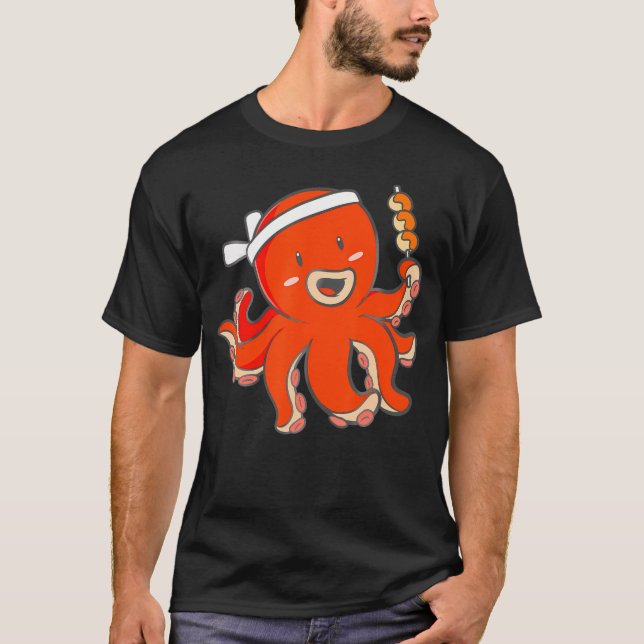 Japan Kawaii Anime Octopus Sushi Chef Traditional T Shirt (Framsida)