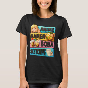 Japan Kawaii Anime Ramen Boba Skissning Japanska C T Shirt