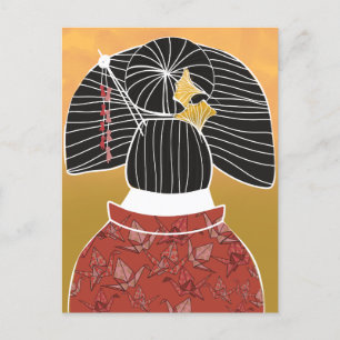 Japan Kimono Yukata Helgedom Illustrerad Vykort
