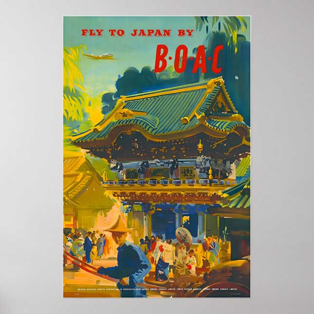 Japan Konst Japansktryck BOAC Resa Affisch (Framsidan)