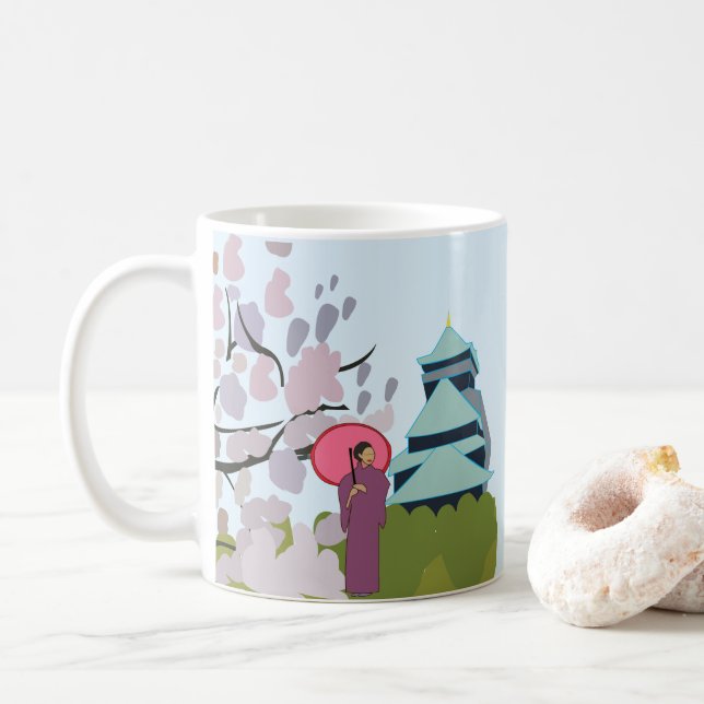 Japan Körsbärsblom Geisha Kimono  Kaffemugg (Med munk)