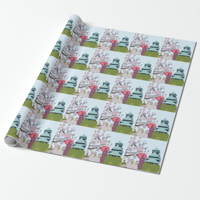 Japan Körsbärsblom Geisha Kimono  Presentpapper (Utrullad)