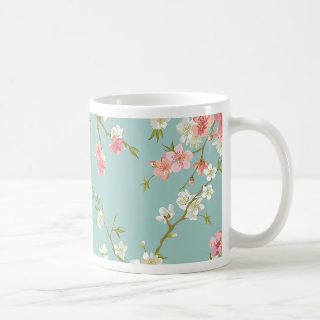 Japan körsbärsröd blommar, kricka, vit, rosa, kaffemugg (Höger)
