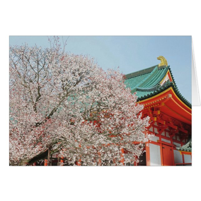 Japan, Kyoto. Cherry blommar of Shinto Hälsningskort (Framsidan Horizontal)