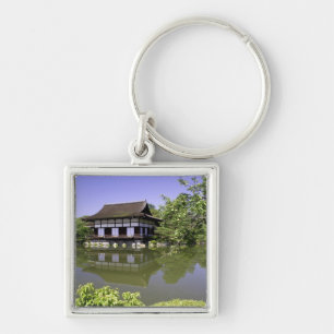 Japan, Kyoto, Japansk trädgård i Heian Shrine Fyrkantig Silverfärgad Nyckelring