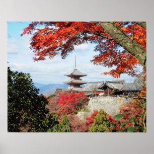 Japan, Kyoto. Kiyomizu-templet i hösten färg Poster