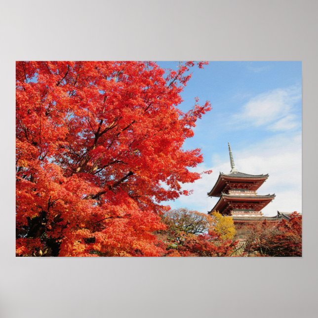 Japan, Kyoto. Kiyomizu-templet i höstfärger Poster (Framsidan)