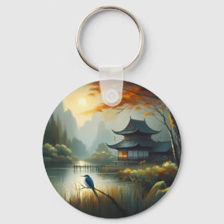 Japan Lake Bird 1 - Canvas Nyckelring