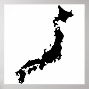 Japan Land Karta Outline Black Silhouette Japan Poster