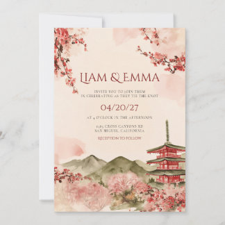 Japan Landskapsberg Sakura Bröllop Inbjudningar