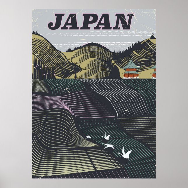 Japan landskapsvy vintage reseresaffiche poster (Framsidan)