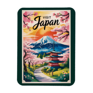 Japan Mont Fuji Illustration Resa Konst Vintage Magnet