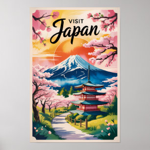 Japan Mont Fuji Illustration Resa Konst Vintage Poster