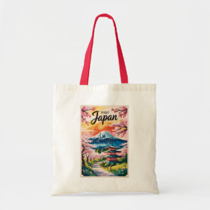 Japan Mont Fuji Illustration Resa Konst Vintage Tygkasse