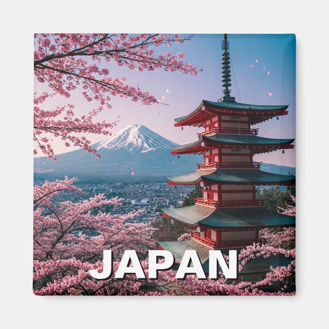Japan Mount Fuji Fujisan Cherry Blommars Postcard Magnet (Framsidan)