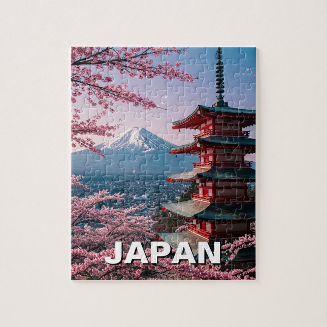 Japan Mount Fuji Fujisan Cherry Blommars Postcard Pussel (Vertikal)