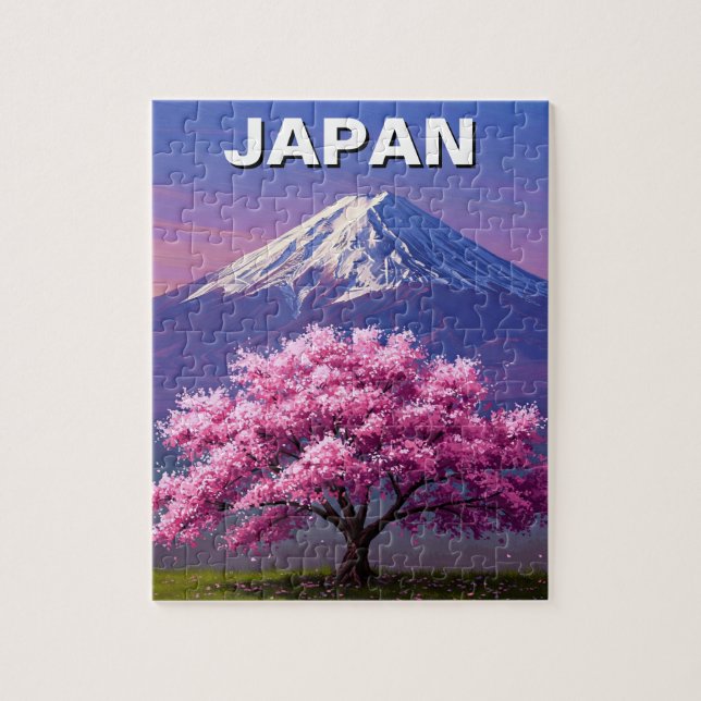 Japan Mount Fuji Fujisan Cherry Blommars Postcard Pussel (Vertikal)
