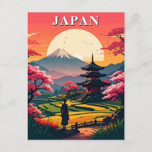 Japan Mount Fuji, Pagod Körsbärsblom Vintage Vykort
