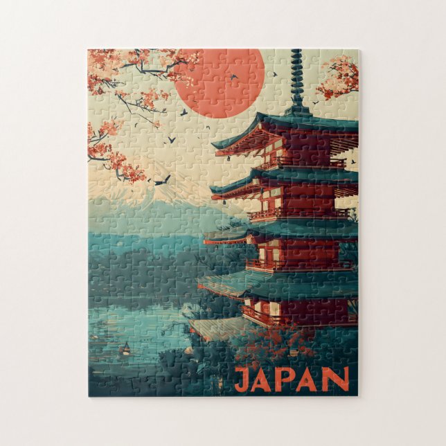 Japan Mount Fuji Pagoda vintage Pussel (Vertikal)