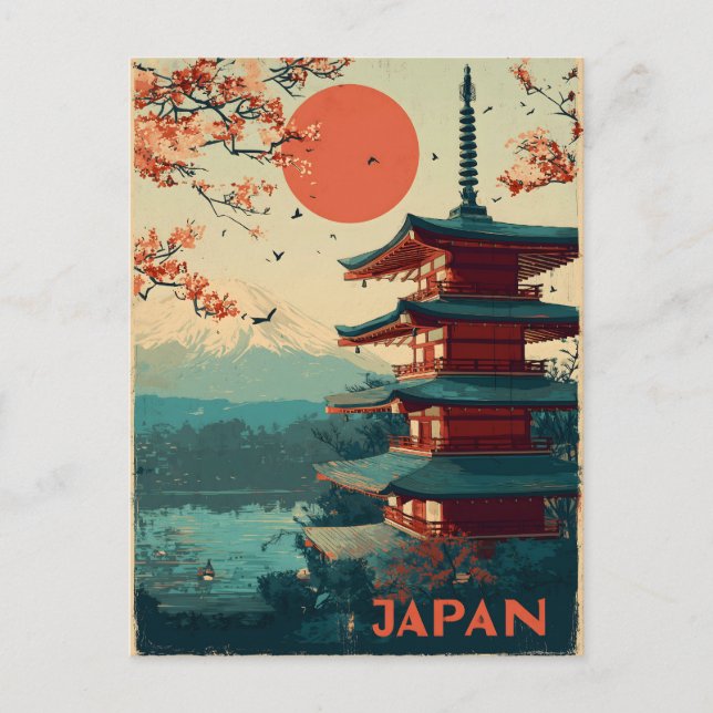 Japan Mount Fuji Pagoda vintage Vykort (Framsida)