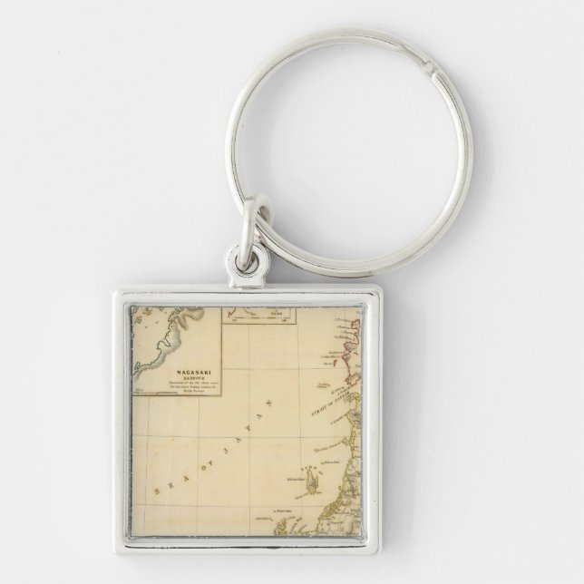 Japan, Nagasaki Fyrkantig Silverfärgad Nyckelring (Framsidan)