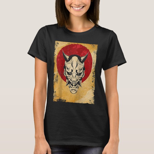Japan Oni Mask Fighter Japanese Retro Raglan T Shirt (Framsida)