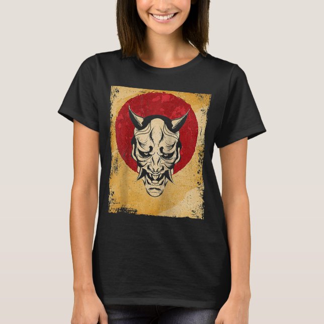 Japan Oni Mask Fighter Japansk Retro Raglan T Shirt (Framsida)