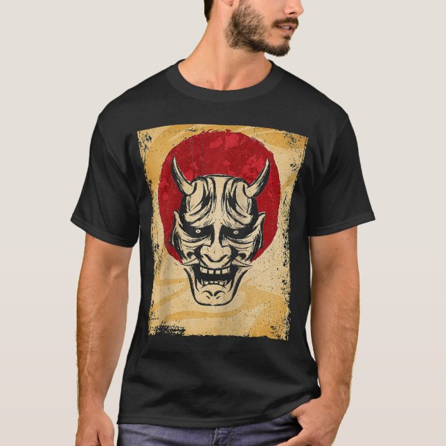 Japan Oni Mask Fighter Japanskt Retro Raglan 1 T Shirt (Framsida)