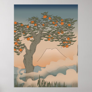 Japan Orange träd i dimman Poster