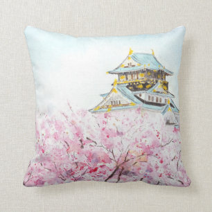 Japan Osaka castle och sakura dekorativ kudde