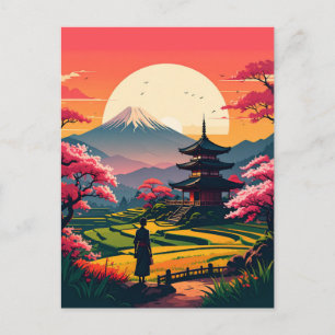 Japan Pagoda Cherry Blommars Travel Souvenir Vykort