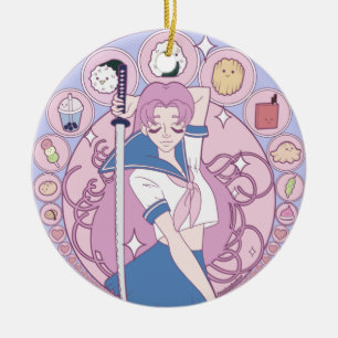 Japan Rosa Anime Schoolgirl Art nouveau Julgransprydnad Keramik